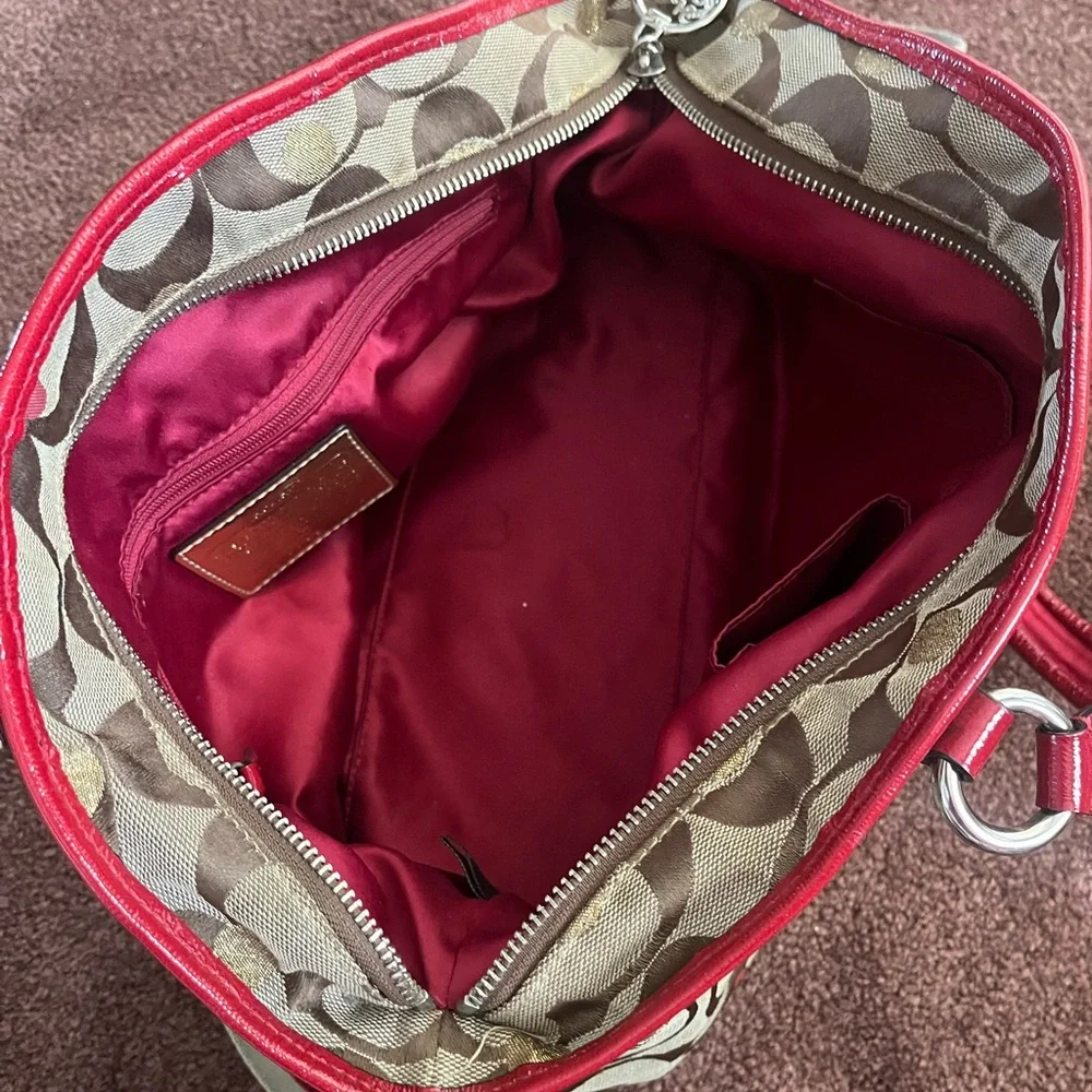 Vintage Coach Red and Tan Signature Shoulder Bag - Picture 2 of 8